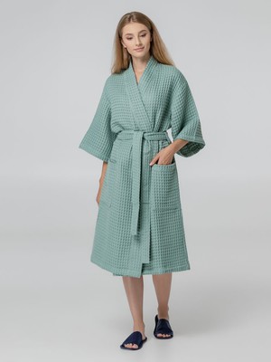 Халат вафельный женский Boho Kimono, зеленая мята